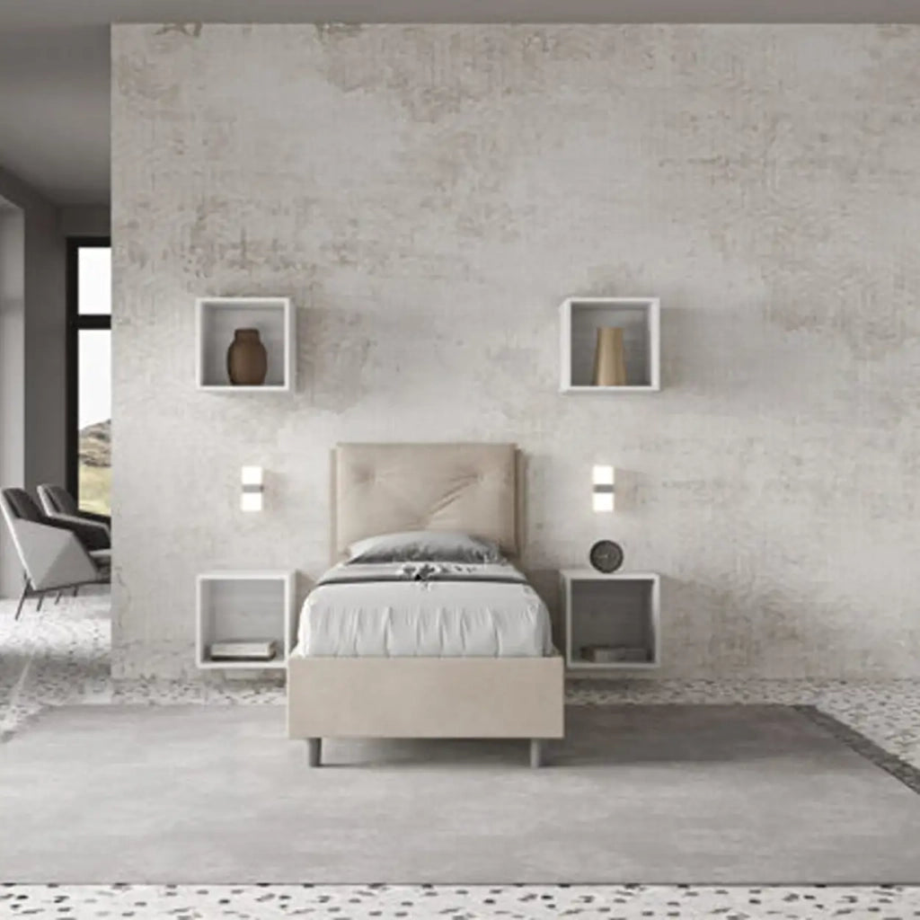Letto singolo senza rete imbottito 80x190 microfibra sabbia Appia
