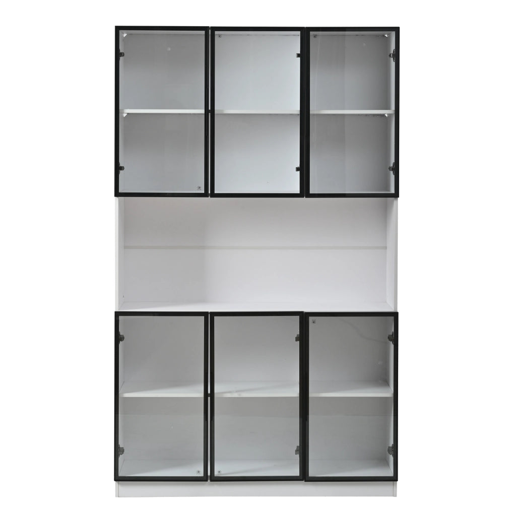 Vetrina Alta con LED ¨C Xylo ¨C Bianco, 6 Ante, Ripiani, 120x34x200 cm