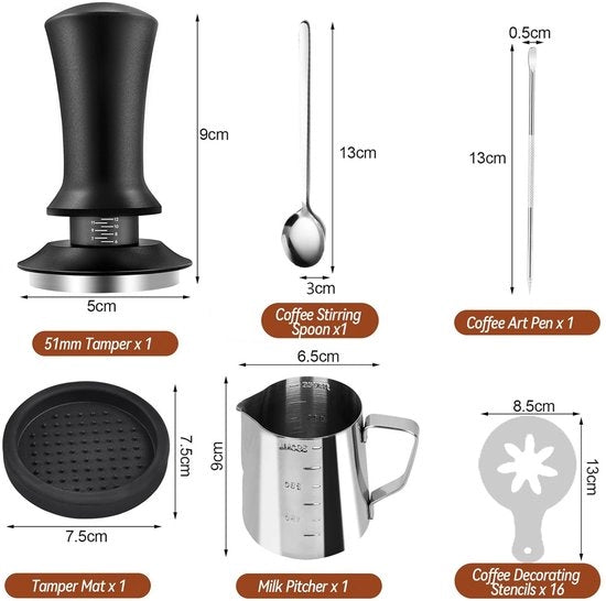 Tamper per caffè con scala regolabile, tipo di pressione del tappo, tampone di forza costante, set per tampere latte art