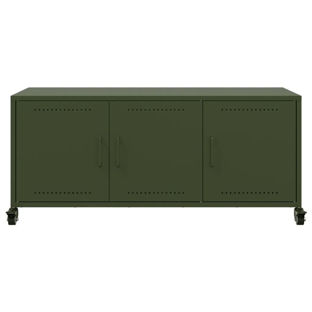 Mobile TV Verde Oliva 100,5x39x43,5cm Acciaio Laminato a Freddo