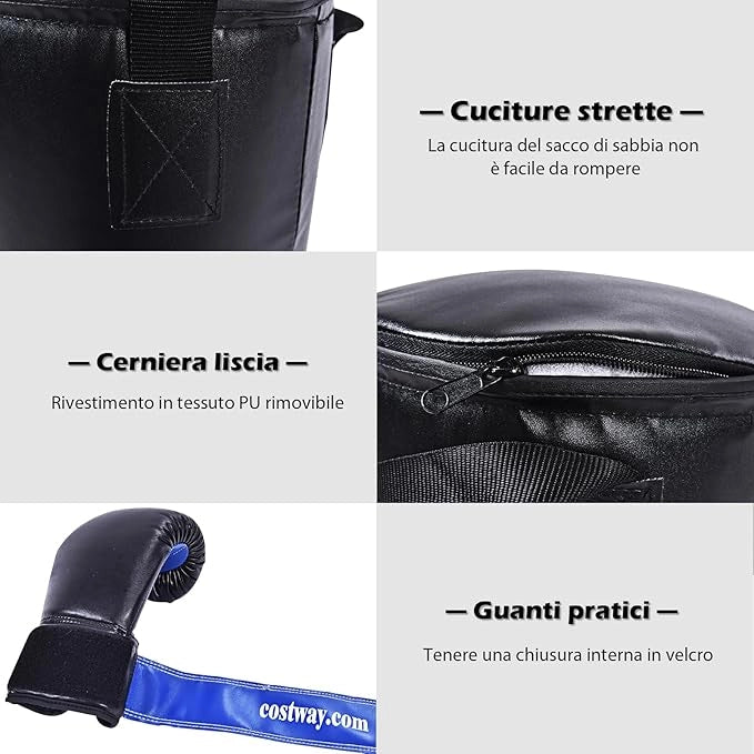 Set da Boxe con Sacco Pieno, Guanti, Catena e Corda per Saltare, Box Portatile per Bambini, Esercizio Fisico