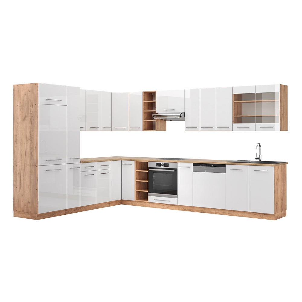 Cucina angolare completa Fame-Line Bianco lucido/Rovere dorato 347 x 60 cm, PL Rovere Vicco
