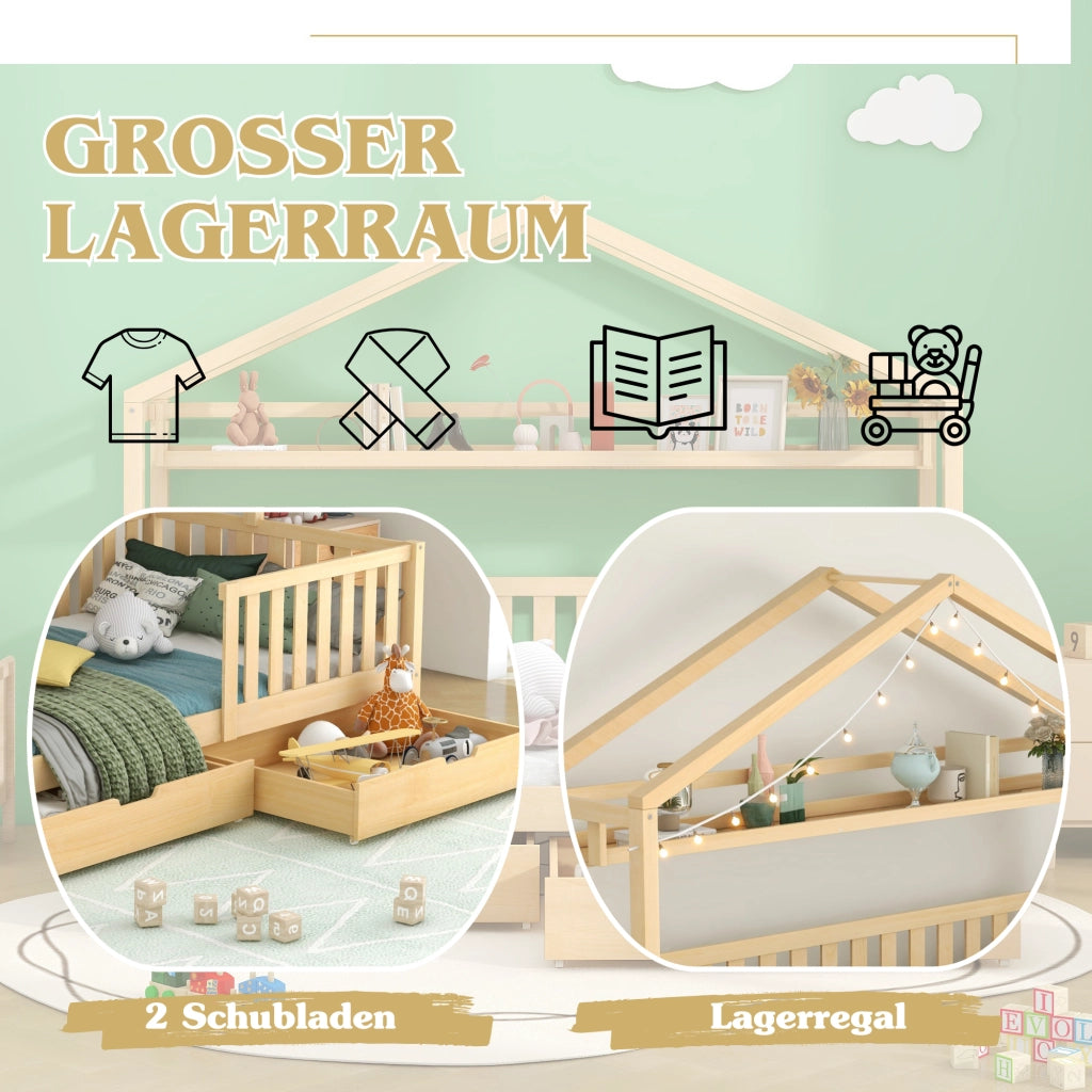 letto per bambini in legno massello naturale 90 x 200 cm