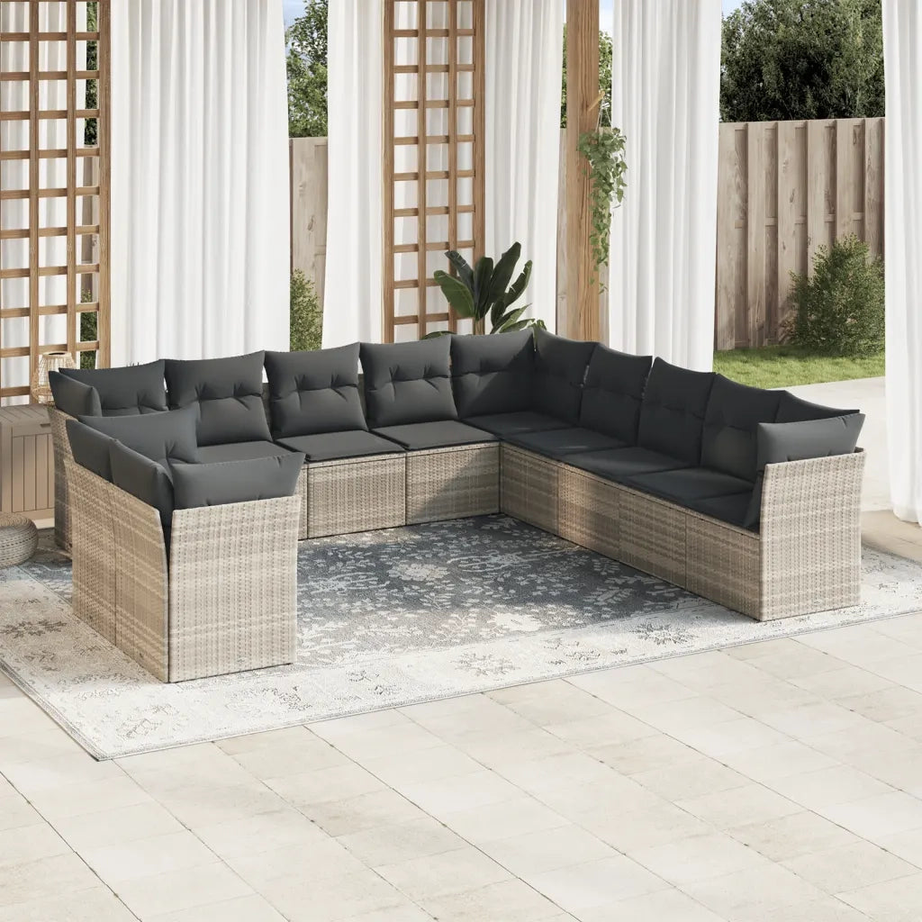 Set Divani da Giardino 11 pz con Cuscini in Polyrattan Grigio