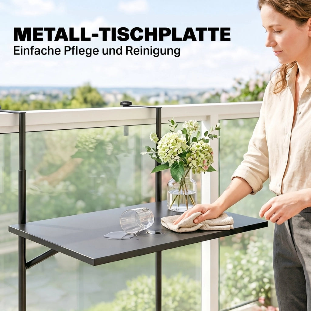 Tavolo da balcone pieghevole ¨C Xylo ¨C metallo nero regolabile 62x60x85,5cm