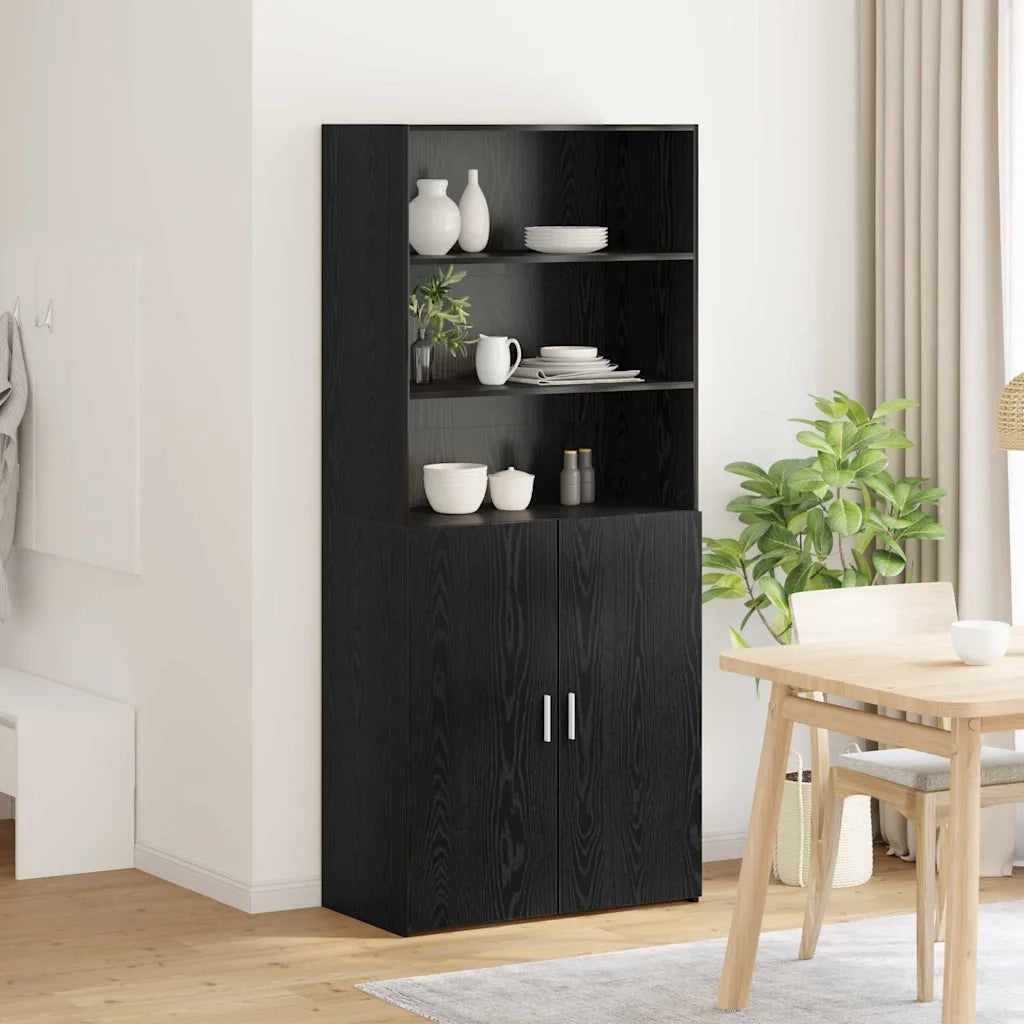 Credenza | Madia | Buffet da pranzo | Armadio da pranzo Rovere Nero 80 x 42,5 x 185 cm Legno multistrato