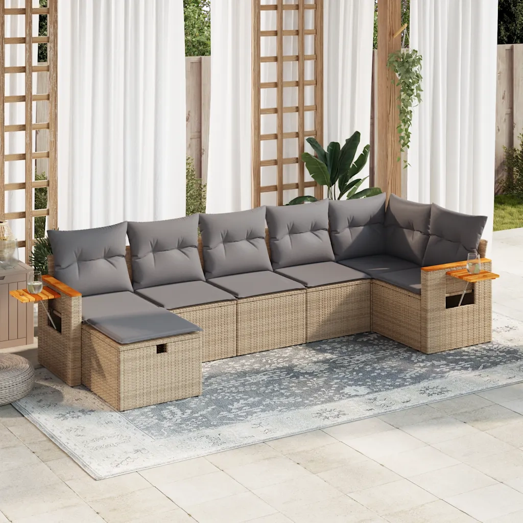 Set Divani da Giardino 7 pz con Cuscini Beige in Polyrattan 3325986