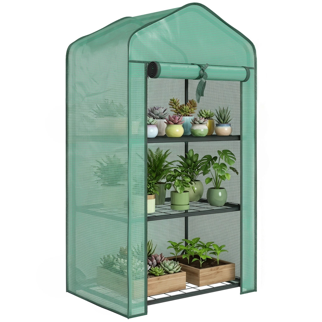 Serra da giardino con scaffali 3 livelli ¨C Xylo ¨C acciaio verde 59x39x127 cm balcone esterno