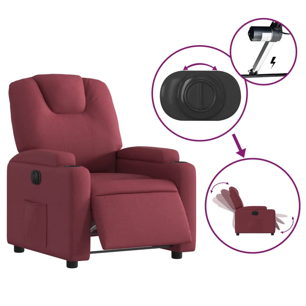 Poltrona Elettrica Reclinabile-Divano Sedia Rosso Vino in Tessuto 518737