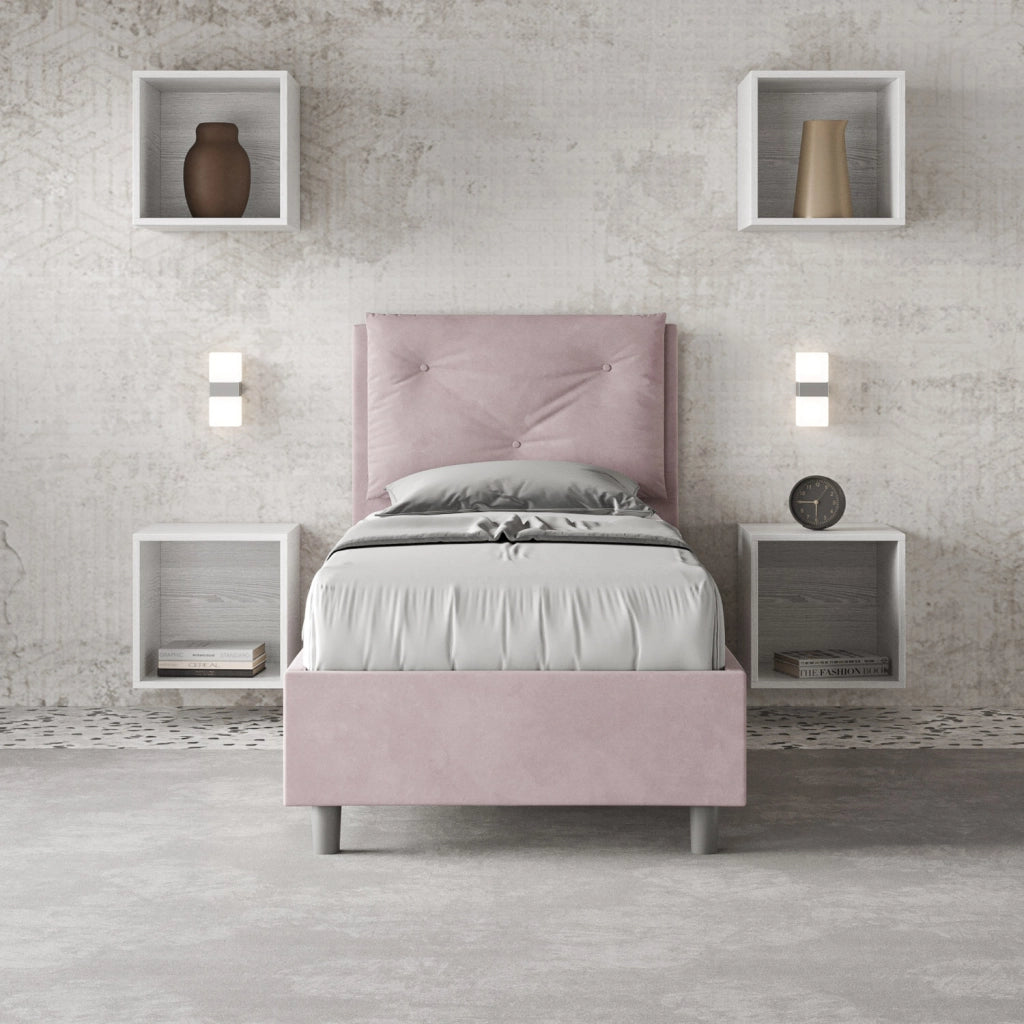BS COM Letto singolo contenitore imbottito 80x200 microfibra glicine