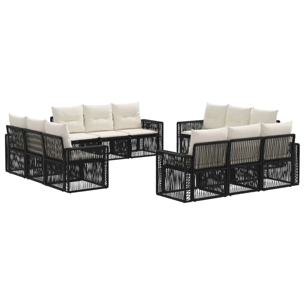Set Divano da Giardino 12 pz Nero e Bianco Crema polyrattan 3435073