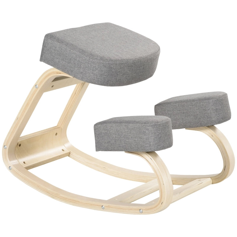 Sedia inginocchiata, sgabello ergonomico, sgabello imbottito per una postura corretta, legno di betulla, portata 120 kg, grigio