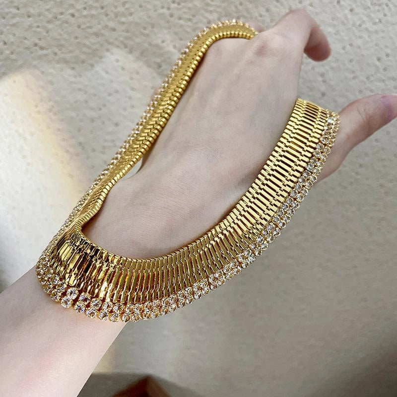Collana girocollo vintage fatta a mano con cinturino in oro e diamanti, morbida e vintage, regalo di Natale o compleanno.