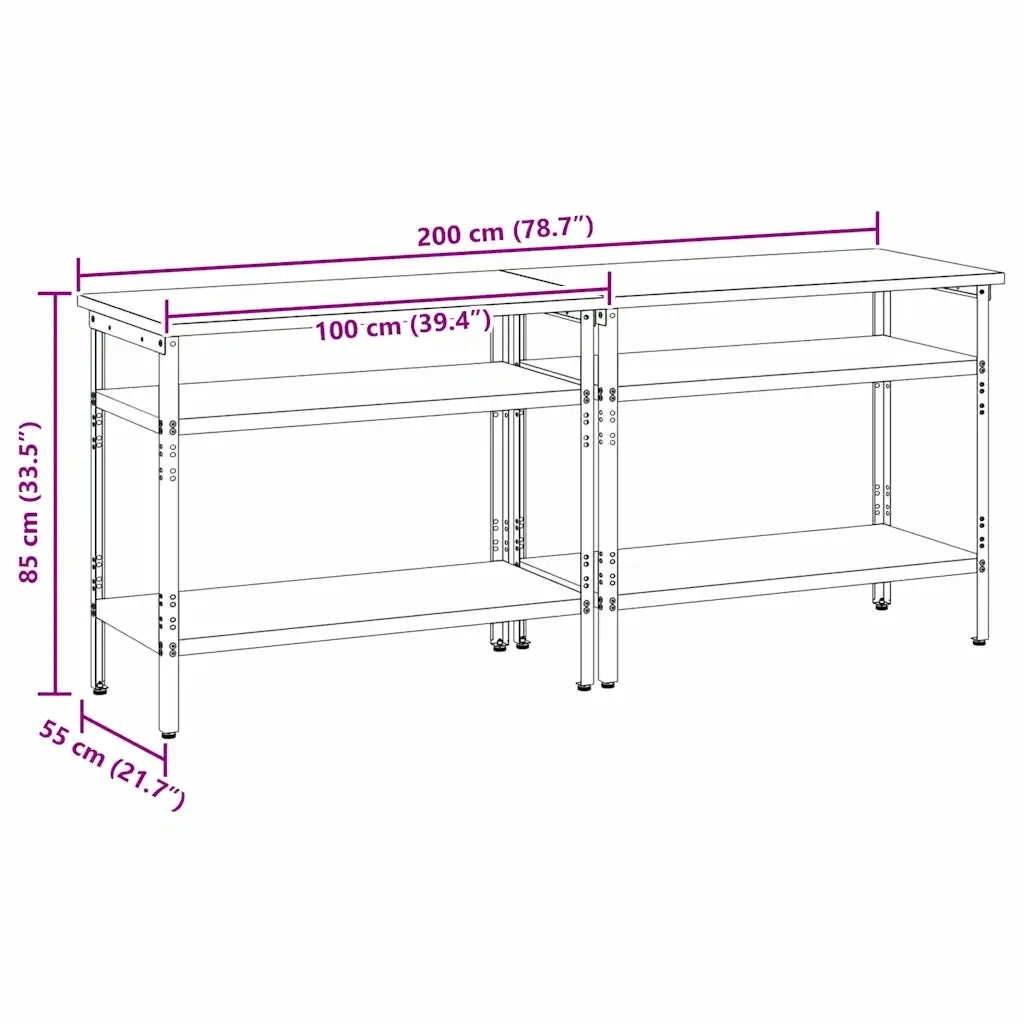 Set banco da lavoro 2 pz Beige e grigio 200 x 55 x 85 cm CFW3137731