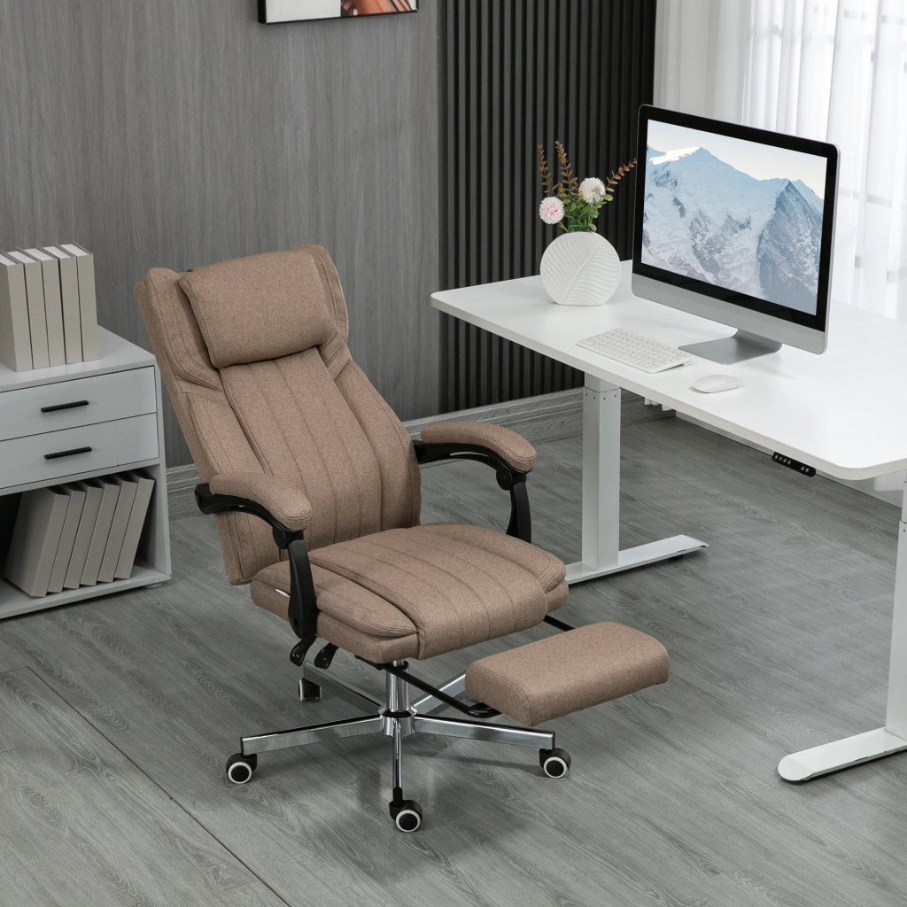 Sedia da Ufficio con Poggiapiedi ¨C Minimal ¨C Marrone, Tessuto Effetto Lino, 65x61x108-118 cm