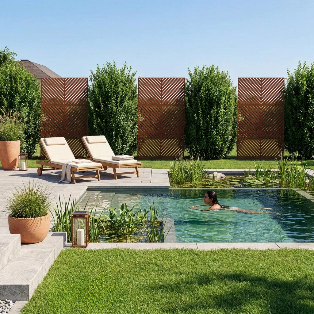 Pannello Divisorio Kekan con Struttura Decorativa in Acciaio Corten 180 x 90 cm - Marrone Ossidato casa.pro