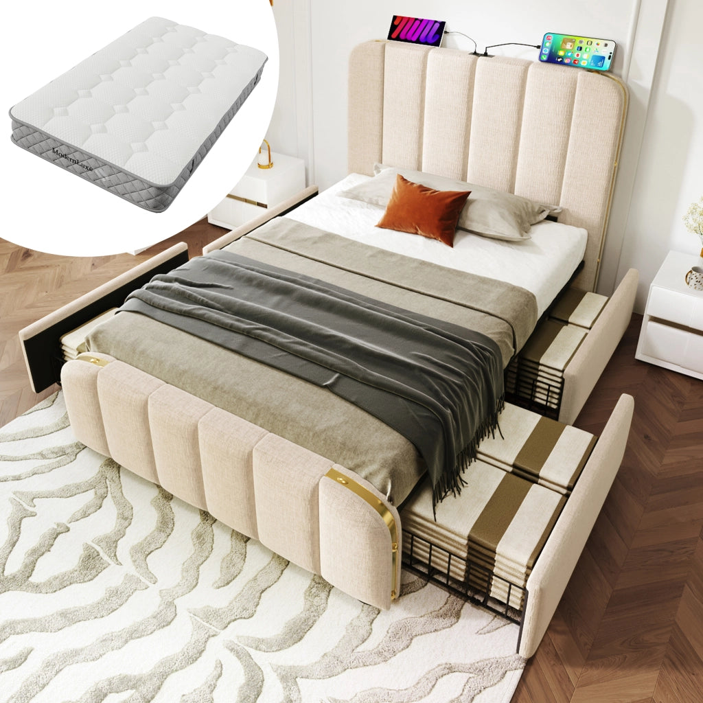 letto imbottito lino beige 90 x 200 cm