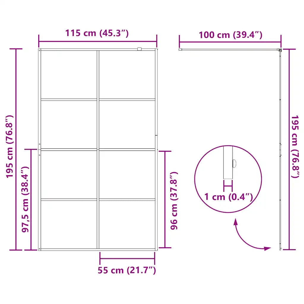 Parete per Doccia Walk-in Vetro Trasparente ESG 115x195cm Nera CFW7080954