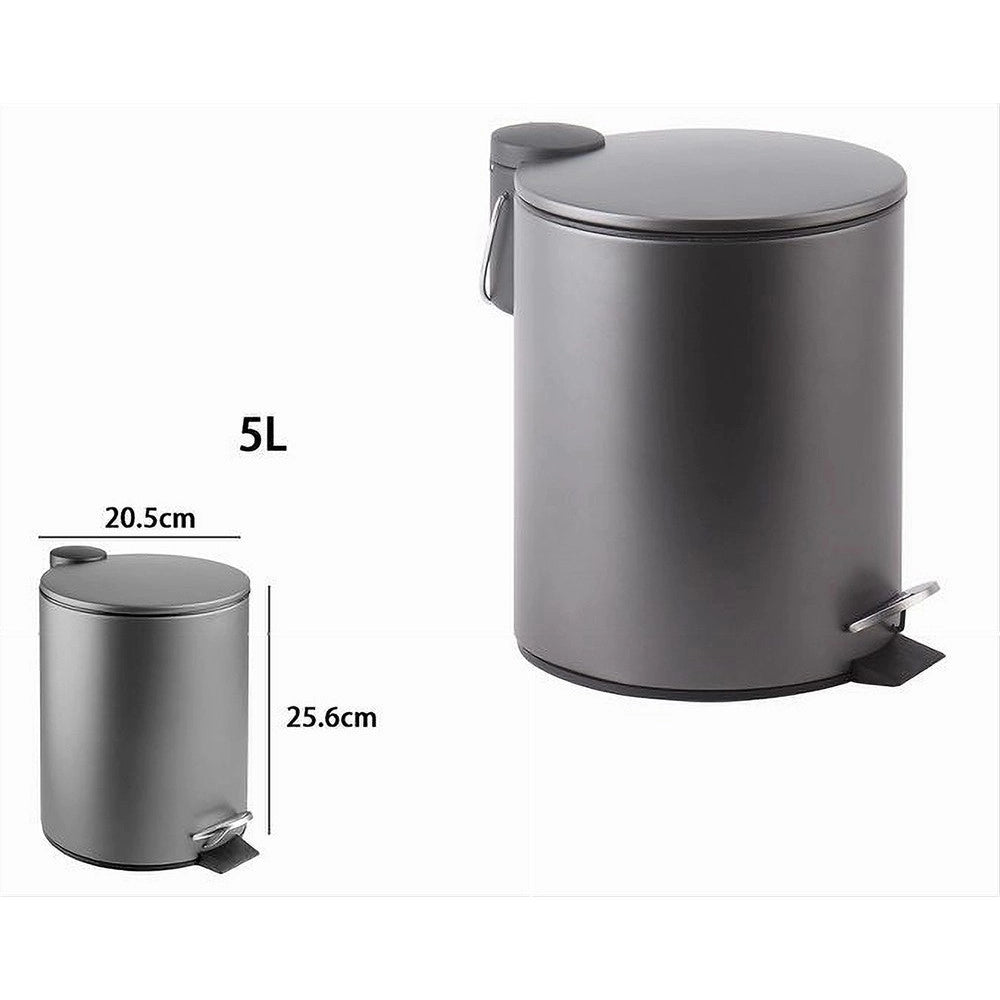Trade Shop - Pattumiera Acciaio A Pedale 5lt Bidone Cestino Spazzatura Bagno Casa Grigio 87452 -