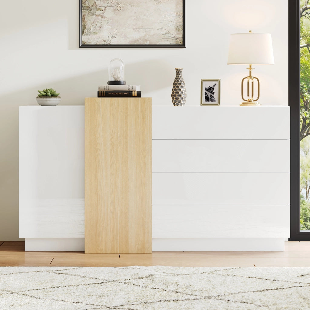 MADIA 140x35x76,5 cm Bianca lucida MDF con 4 cassetti e 2 ante