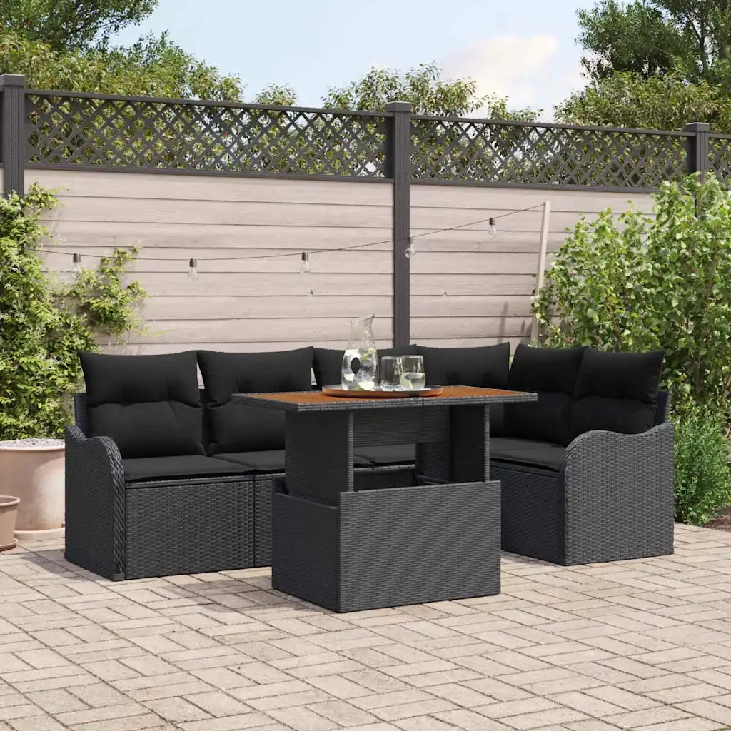 Set Divano da Giardino con archiviazione 6 pcs Nero Poly Rattan