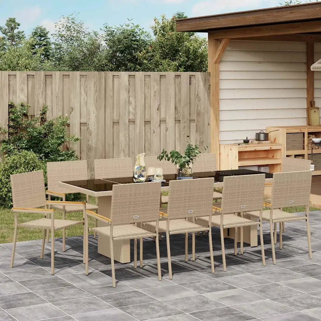 Set da Pranzo per Giardino 11 pcs Beige polyrattan