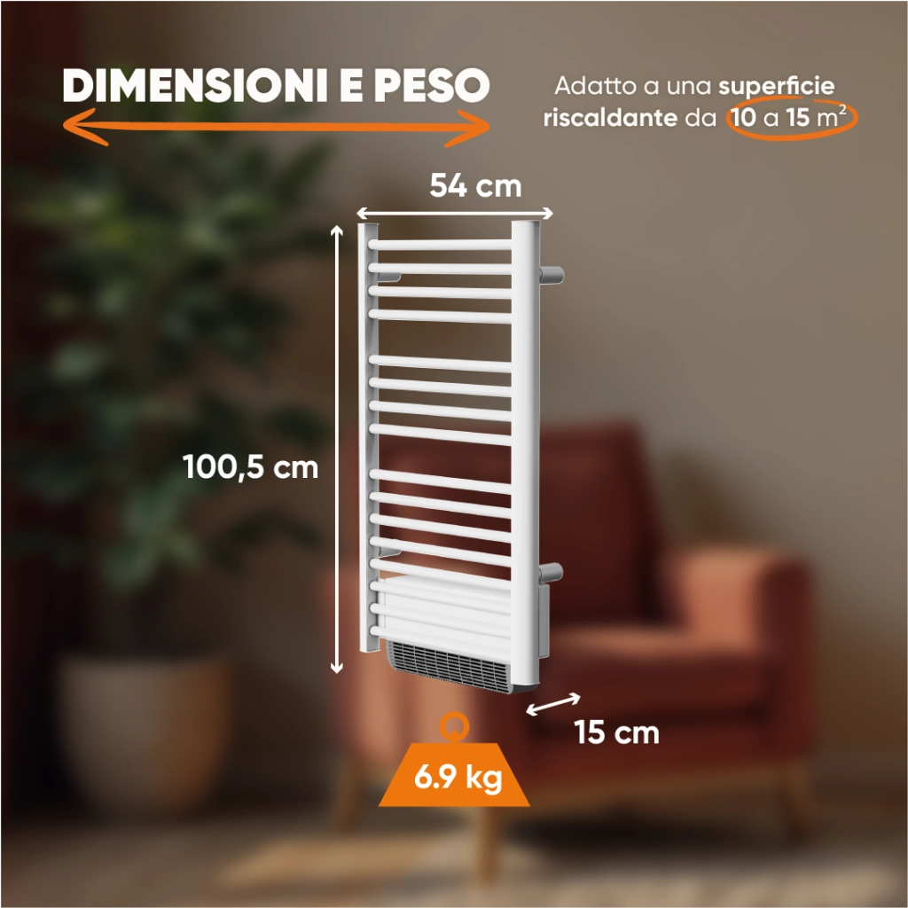 Scaldasalviette elettrico senza liquidi con soffiante 500W+1000W H.100,5xL54cm HESTIA bianco