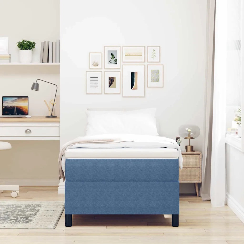 Letto singolo | Letto per adulti | Letto a molle Blu e Bianco 90 x 200 cm Tessuto in Cords