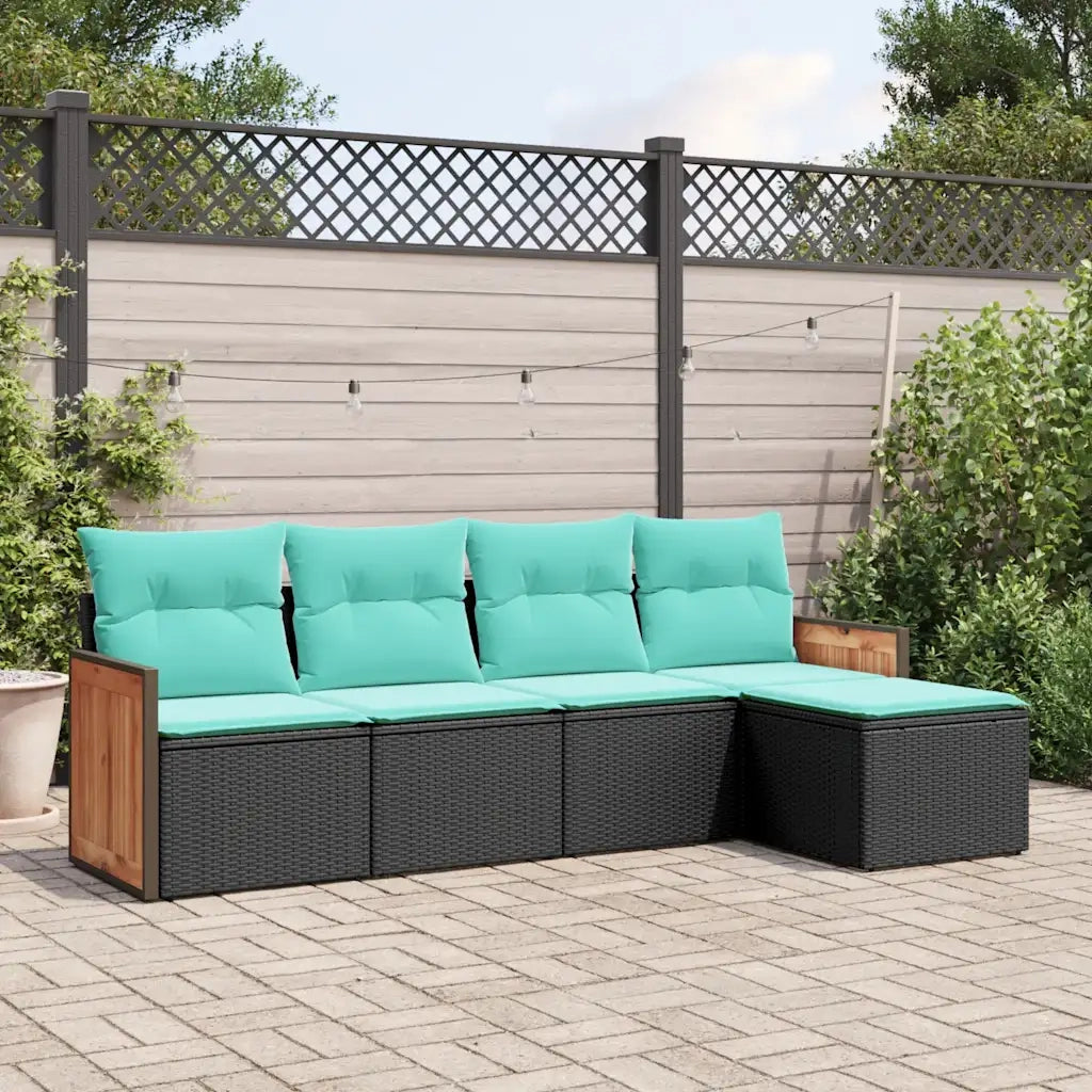 Set Divani da Giardino 5 pz con Cuscini Nero in Polyrattan 3227597