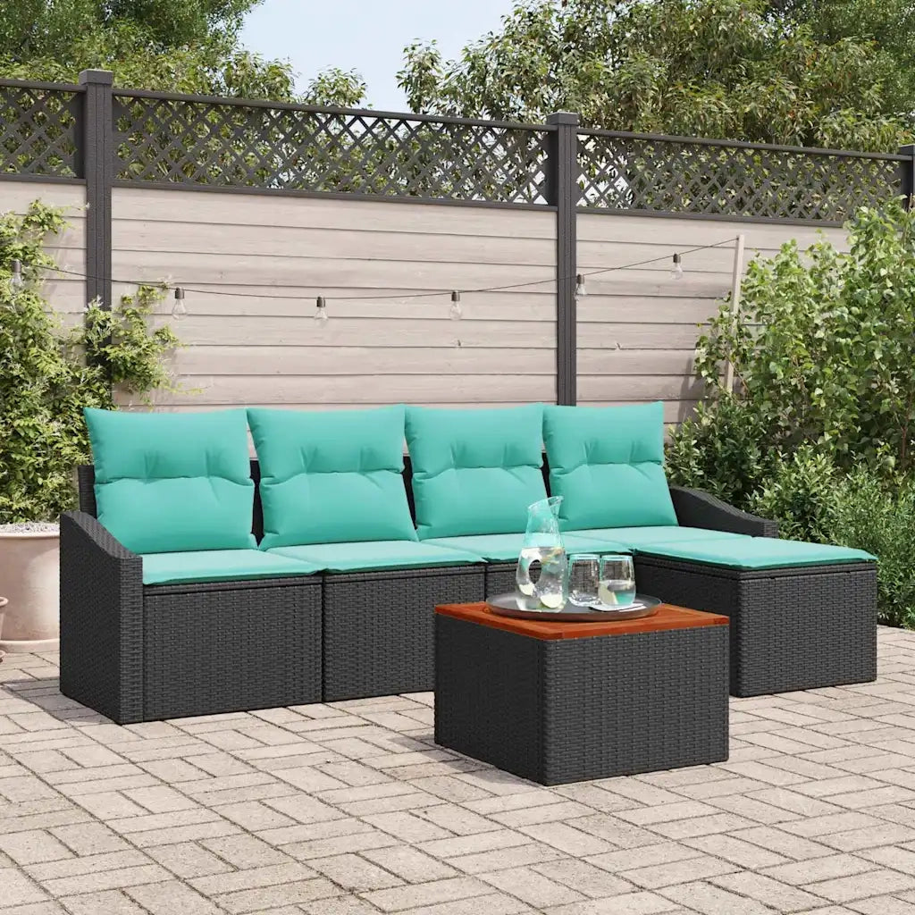Set Divano da Giardino con cuscino 6 pcs Nero polyrattan 3347823