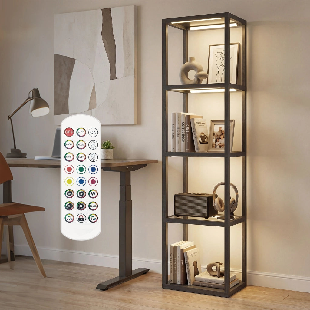 Lampada a LED con scaffali in vetro ¨C zephmum ¨C Nero, 4 ripiani, telecomando