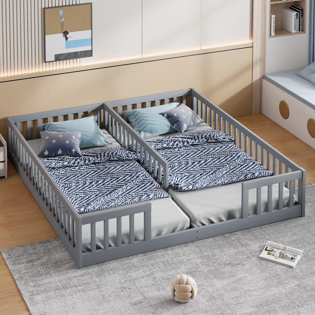 Letto per bambini 90 x 200 cm con sponda di sicurezza, in pino e MDF, grigio