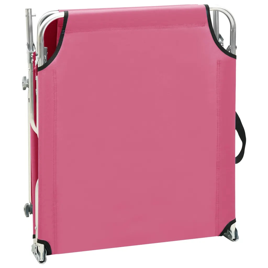 Lettino Prendisole Pieghevole con Baldacchino Rosa in Alluminio 310363