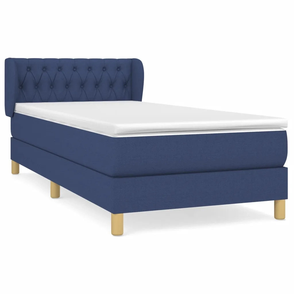 Letto singolo | Letto per adulti | Giroletto a Molle con Materasso Blu 90x190 cm in Tessuto