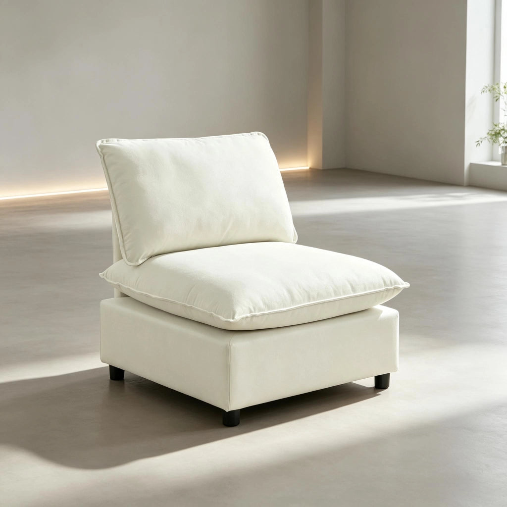 Poltrona 1 posto in lino color crema con ampi cuscini