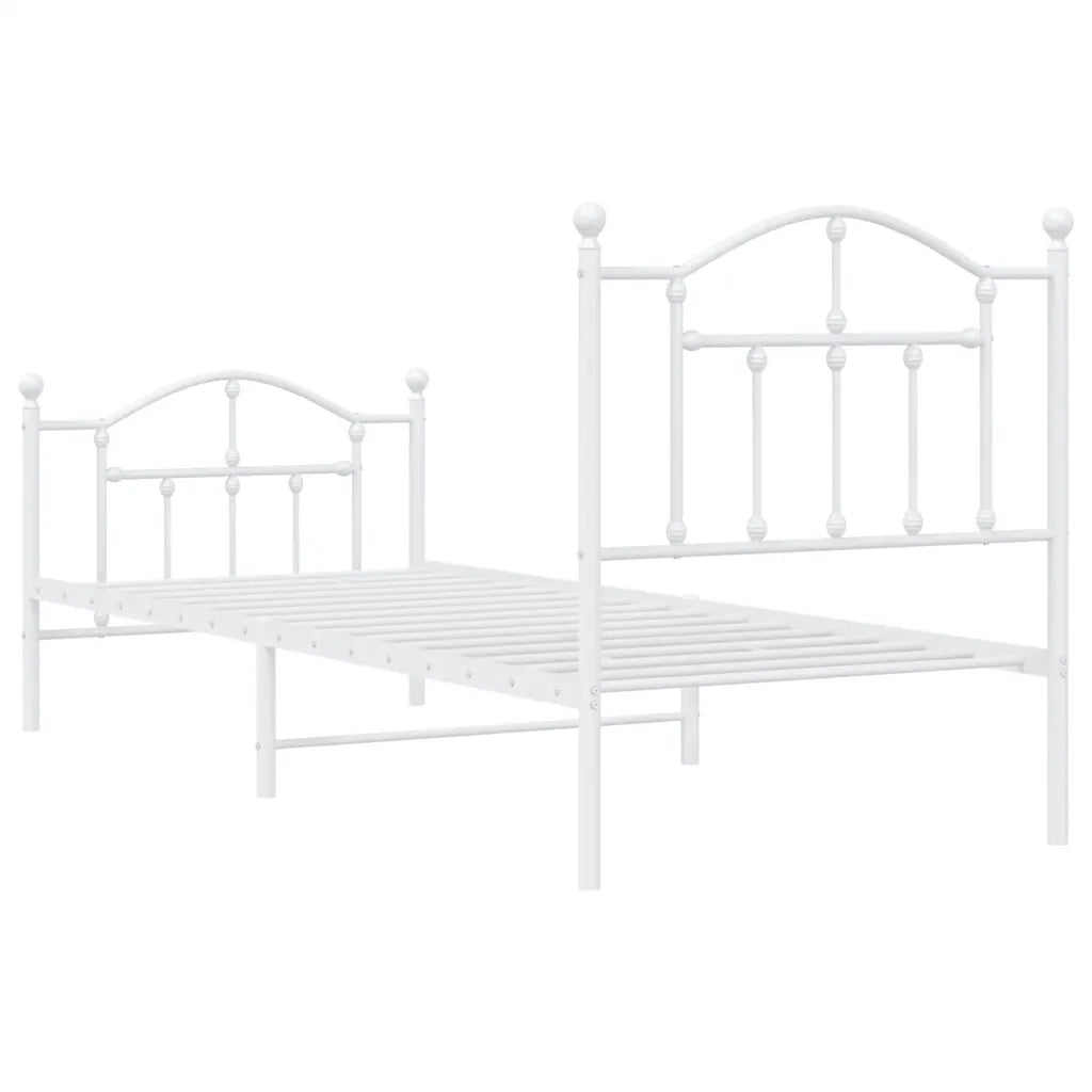 Letto singolo | Letto per adulti | Giroletto con Testiera e Pediera Metallo Bianco 90x190 cm