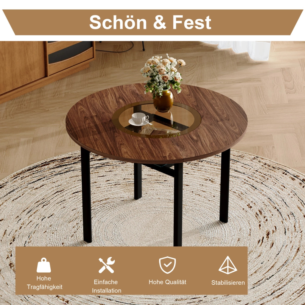 Tavolo rotondo dal design moderno e minimalista, con diametro di 100 cm e finitura effetto legno marrone, adatto per 2-4 persone (con piano in vetro g