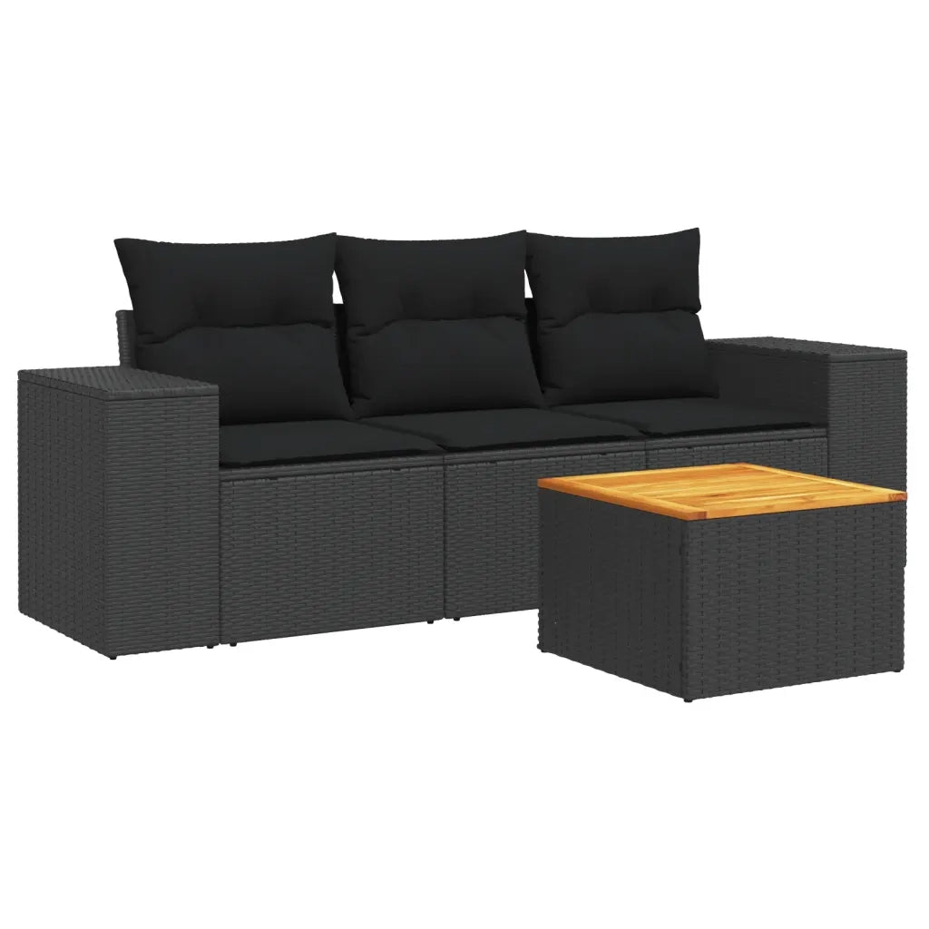 Set Divani da Giardino 4 pz con Cuscini Nero in Polyrattan