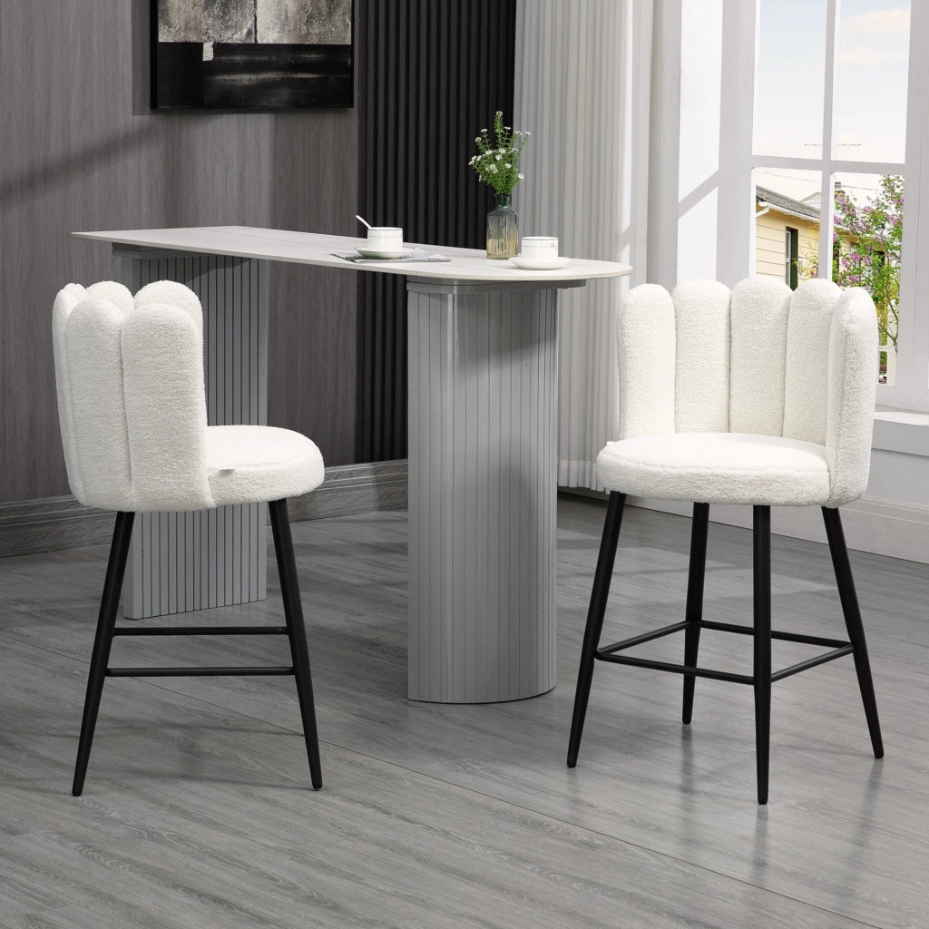 Set 2 Sgabelli Alti da Bar ¨C Xylo ¨C Tessuto Effetto Boucl¨¦ Crema e Struttura Nera 65cm