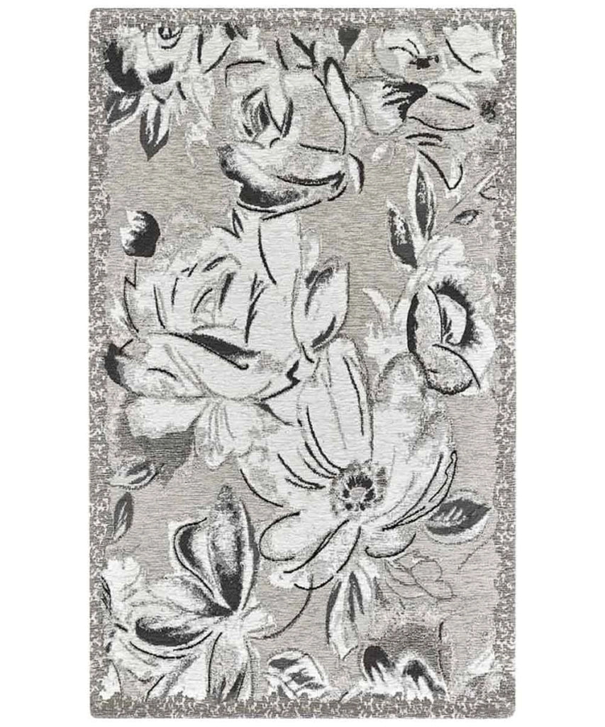 Tappeto moderno floreale ASTER ARGENTO in ciniglia multiuso lavabile antiscivolo cm.115x175