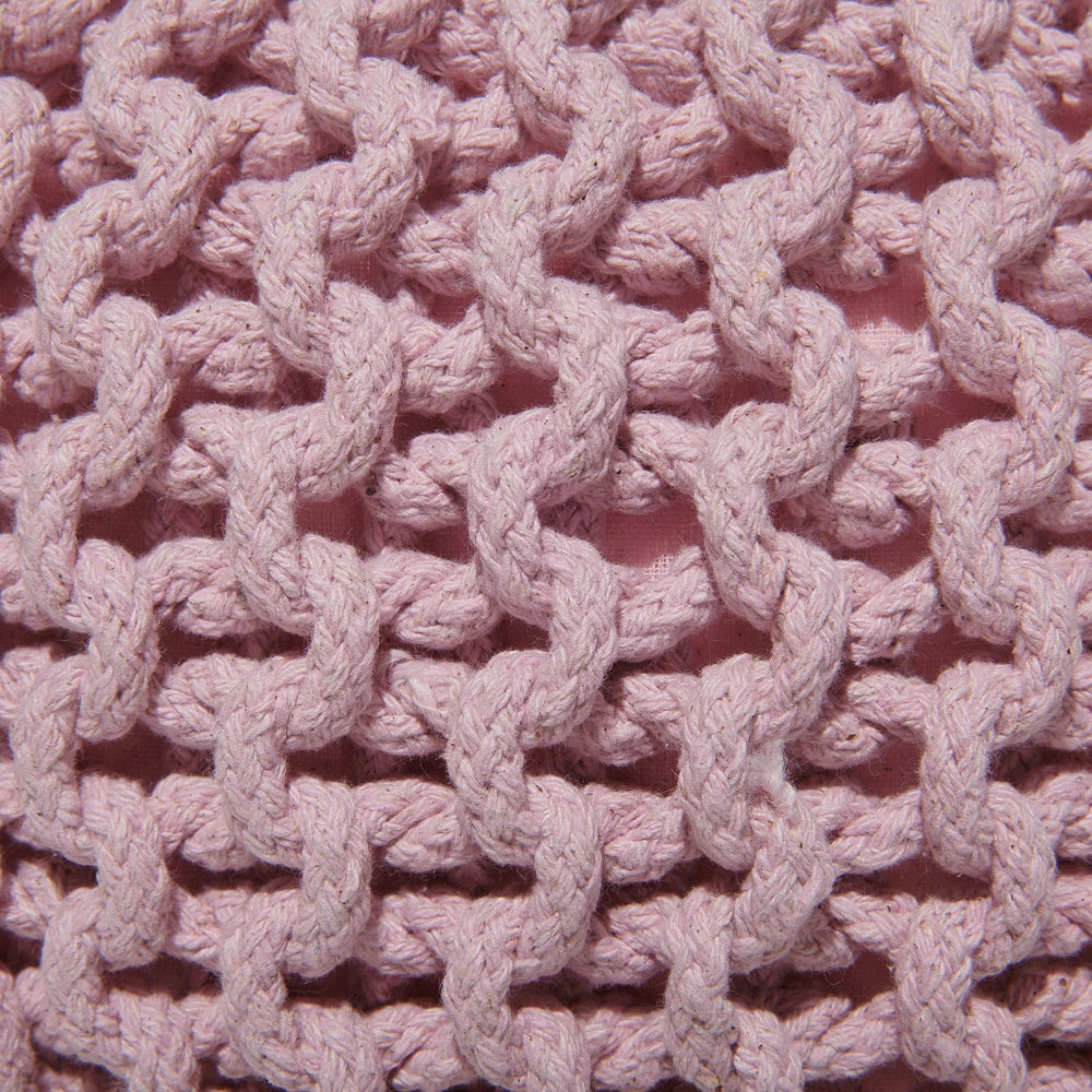 Pouf ottomana rosa in cotone lavorato a maglia perline EPS riempimento rotondo piccolo poggiapiedi 40 x 25 cm