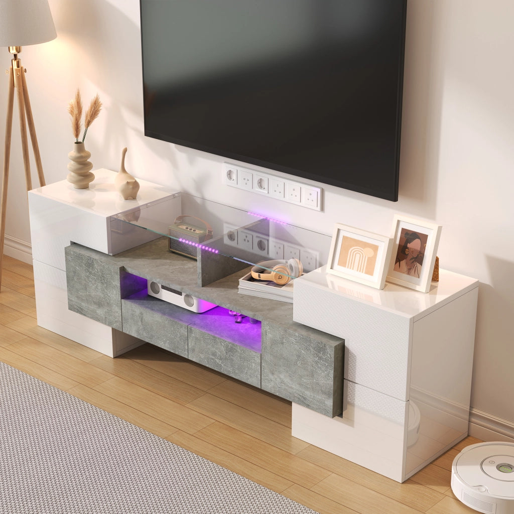 Mobile TV elegante - Zephmum- 145 cm bianco lucido LED illuminazione