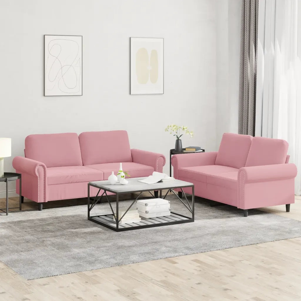 Set di Divani 2 pz con Cuscini rosa in Velluto 3202213