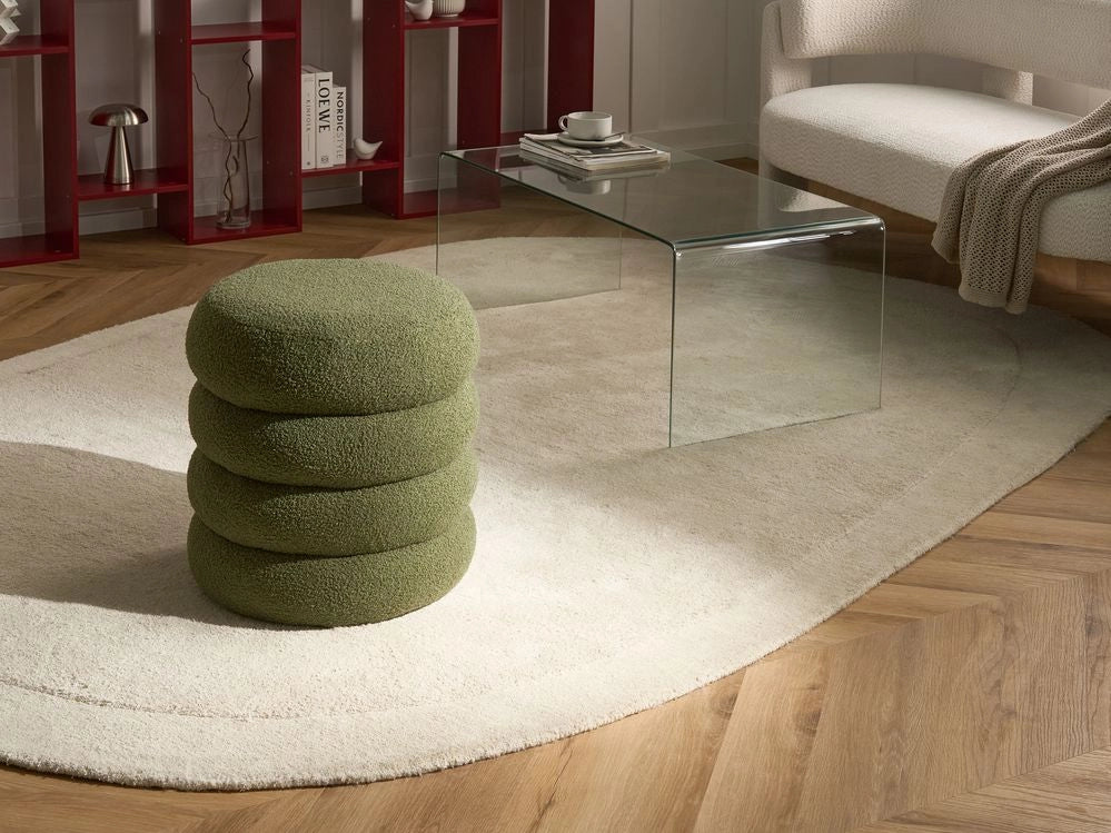 Poggiapiedi Verde Boucle Pouf rotondo Tappezzeria Glam Ottomane Mobili Soggiorno