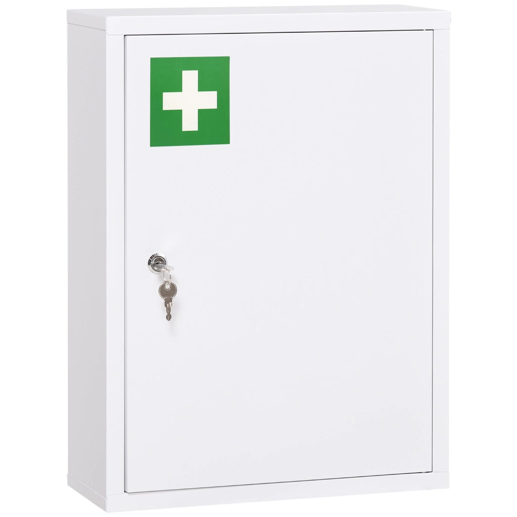 Armadietto da farmacia a muro con serratura e 2 chiavi, in acciaio bianco, 40x15x53,5 cm, per bagno e cucina.