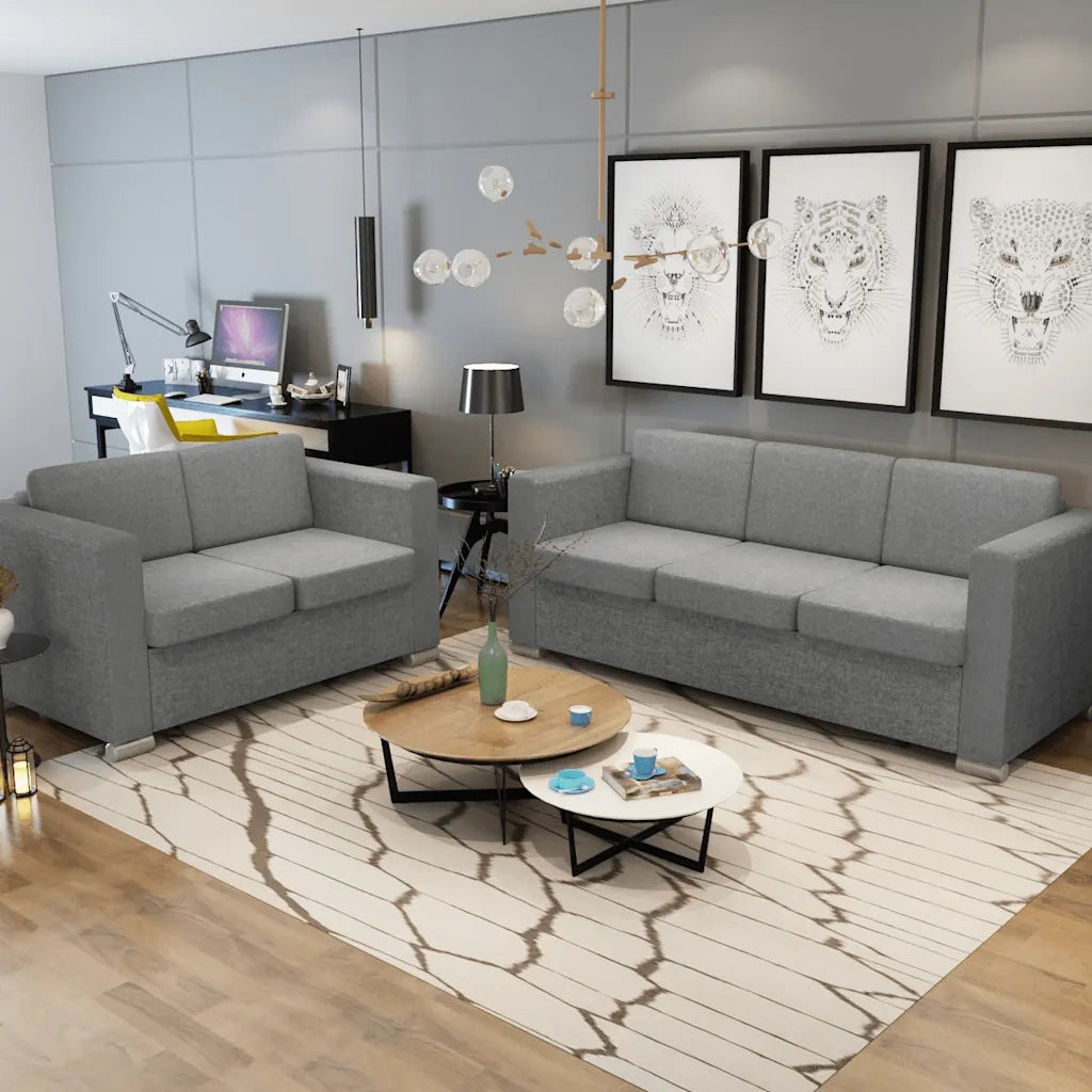 2 Pz Set di Divani in Stoffa Grigio Chiaro  cod mxl 16808