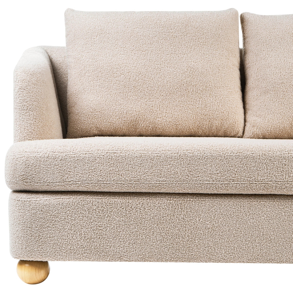 Divano a 3 posti con rivestimento in tessuto braccioli e gambe rotonde in legno per soggiorno beige