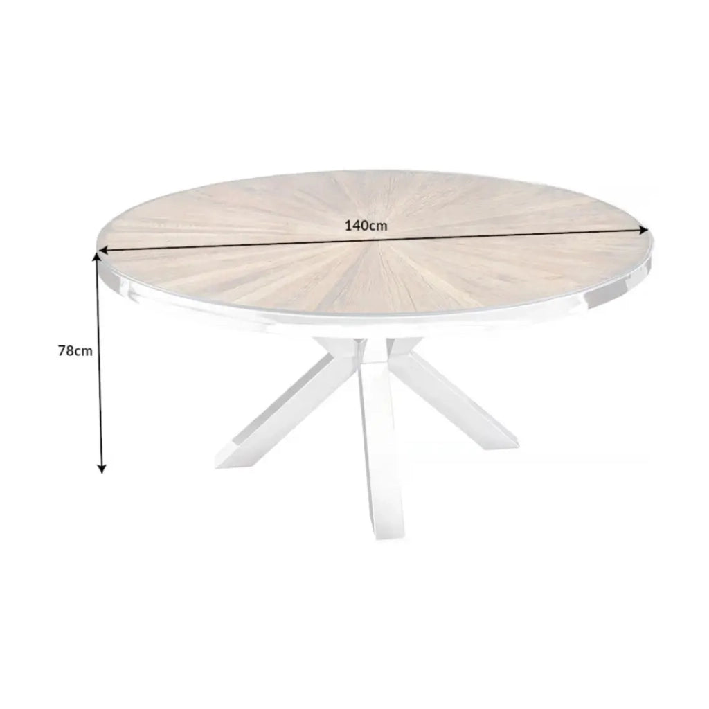 Table RAFTA – Legno di teck e vetro temperato – Piede cromato – 140 cm – Rotonda – Stile contemporaneo