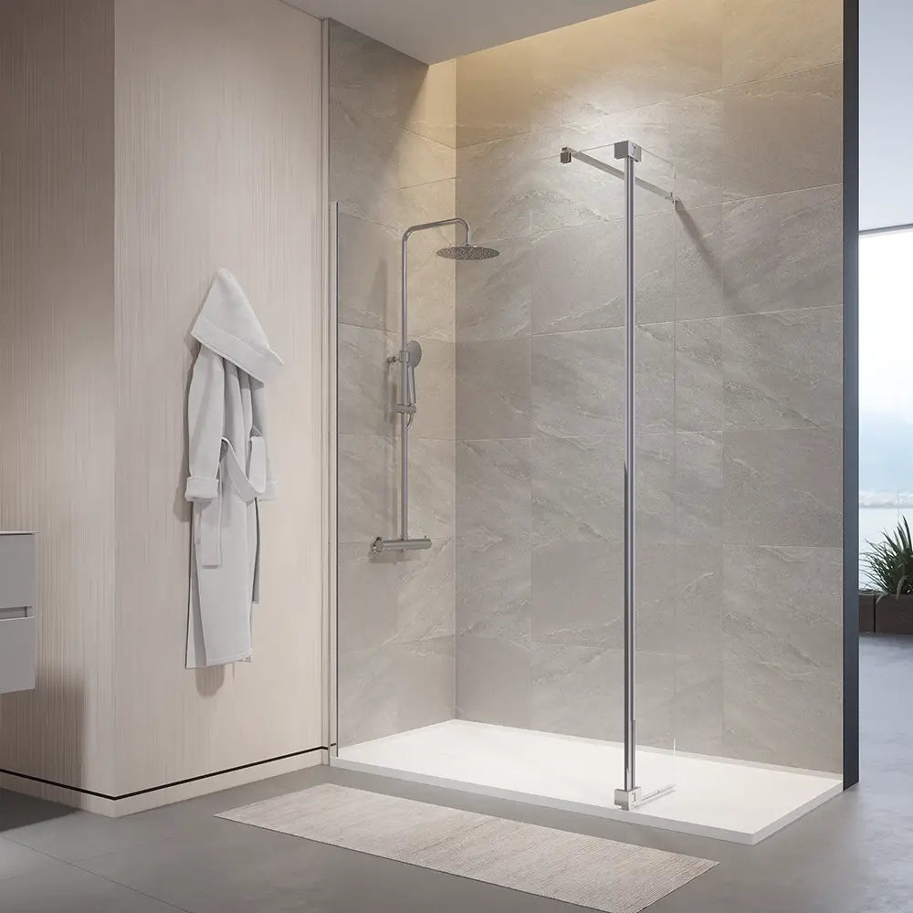 Doccia walk-in 60cm + anta 30cm vetro temperato anticalcare 10mm trasparente profili cromo | Naxos
