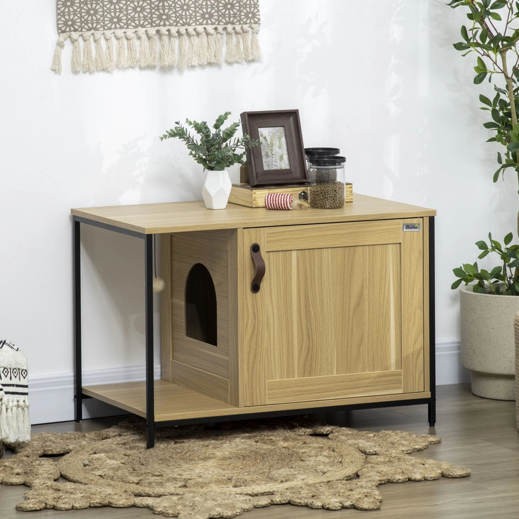 Mobile toilette per gatti stile industriale ¨C Xylo ¨C ingresso laterale acciaio legno chiaro